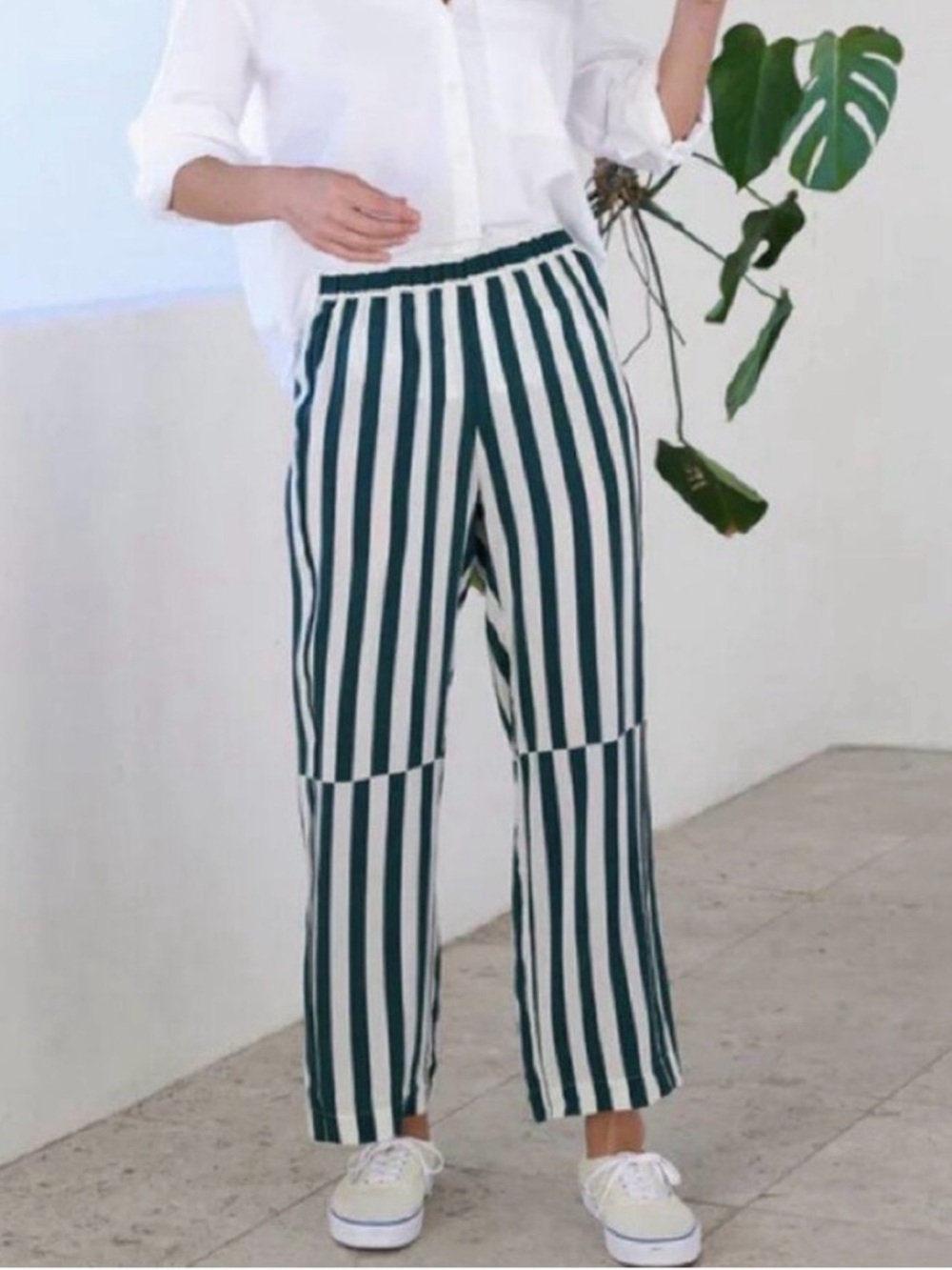 AYR Pants The Flow Pant Silk in Glass Green Regatta Stripe
